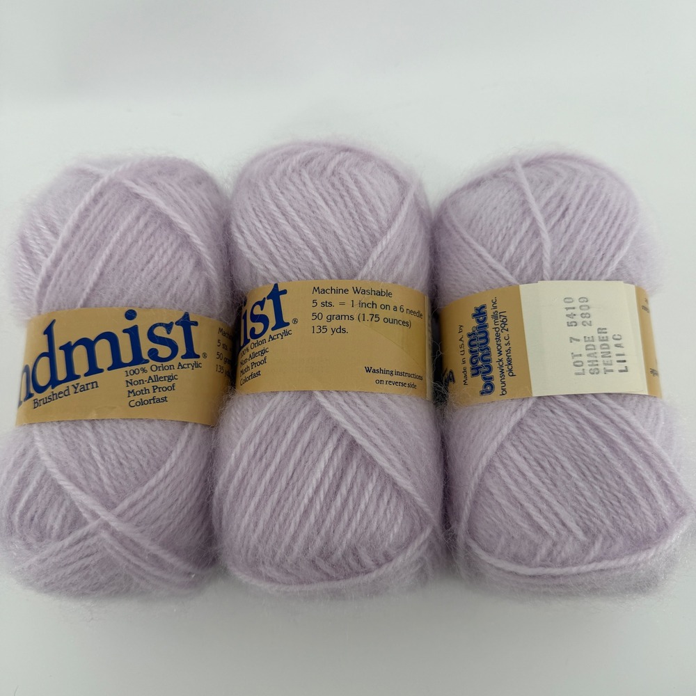 Brunswick Windmist Brushed Yarn Lot of 3 Tender Lilac 2809 Orlon Acrylic 1.75oz